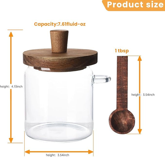 Glass Coffee Bean Storage Container, Wood Lid with Spoon, Airtight Silicone Seal, BPA-Free (500ML/16.91OZ)