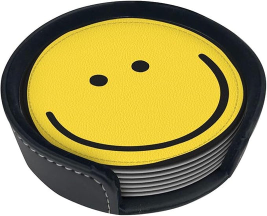 Smiley Face Coasters Set 6 for Drinks Happy Face Coaster for Coffee Table Gifts Home Decor,3.9 Inches