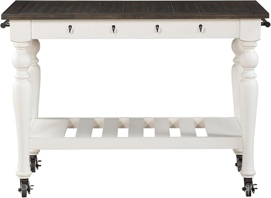Steve Silver Co Joanna Two Tone Kitchen Trolley Cart, Two Towel Rods, Bottom Shelf Storage, Classic Farmhouse Styling, Island on Wheels, Hardwood Solids, 28.5" D x 50.5" W x 36.5" H, White/Ivory
