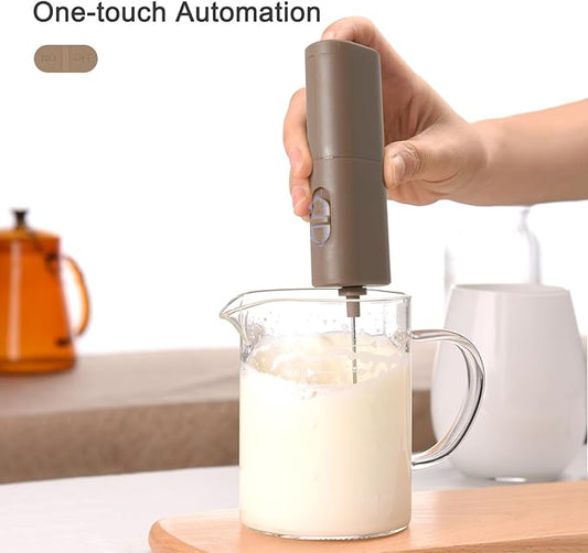 Portable Coffee Frother by ELMWAY, Battery Operated Electric Whisk, Mini Milk Frother Handled for Coffee, Latte, Matcha and Protein Powder - Brown