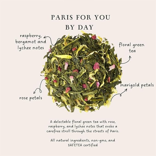 Palais des Thés - Paris For You By Day - Green Tea, Rose & Raspberry - Premium Tea Bags, Serves 20 Cups