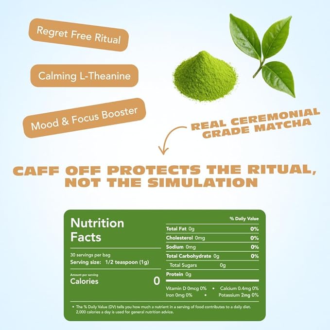 Caff Off Decaf Chai Matcha Green Tea Powder From Japan – 1.06 oz / 30 g – With Real Ground Chai Adaptogen - Ceremonial Grade & Sugar-Free – No Fillers or Milk Powders – Naturally Decaffeinated Without Chemicals – Tested for Heavy Metals – First Harvest...