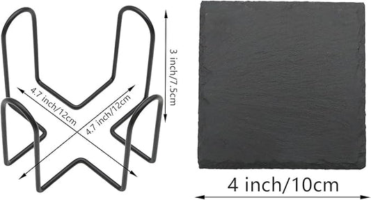 12 Pack Slate Drink Coasters with Metal Holder, VIBRATITE 4 Inch Black Slate Stone Coasters Bulk Laser Engraving Blanks with Anti-Scratch Bottom for Drink Coffee Bar Kitchen Home Decor, Square