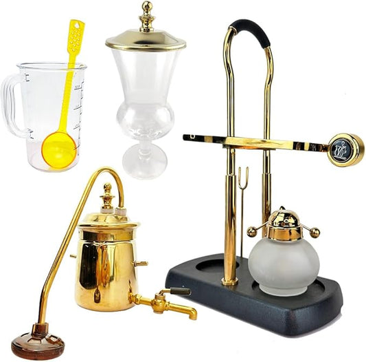 DS&DV Vintage Belgium Pot Luxury Family Balance Syphon Siphon Coffee Maker,Gold Color Belgium Pot for Camping and Traveling Personal Coffee Bar (Gold Coffee Maker)