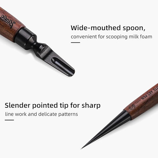 Bincoo Latte Art Pen for Coffee,Coffee Art Pen with Wood Handle,Espresso Coffee Latte Art Tools Accessories for Coffee Bar Barista (Black-(A))