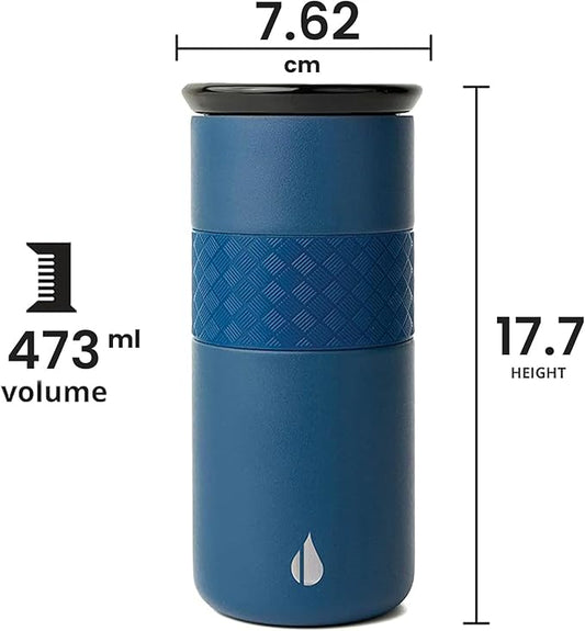 Elemental Artisan Insulated Tumbler, Triple Wall Coffee Travel Mug, Reusable Stainless Steel Coffee Tumbler with Ceramic Lid, Thermal Coffee Cups for Hot (6 Hrs) & Cold (18 Hrs), 16oz - Navy Blue