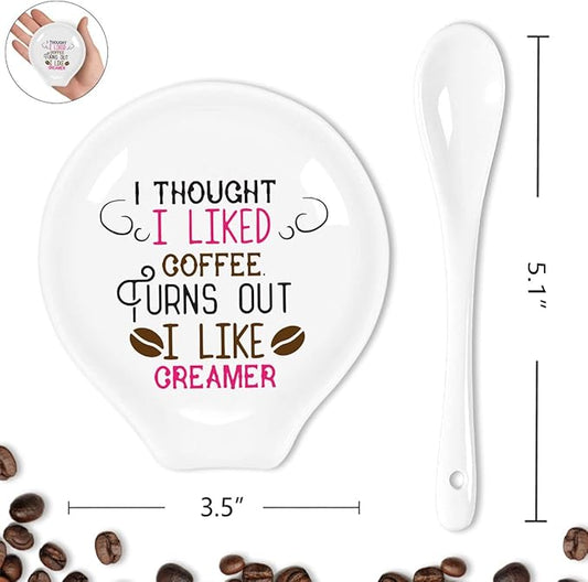 Funny Coffee Quote Colored Pattern Ceramic Coffee Spoon Holder-Coffee Spoon Rest -Coffee Station Decor Coffee Bar Accessories-Coffee Lovers Gift for Women and Men (I Thought I Liked Coffee)