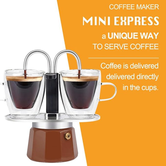 MVPLUE-Mini Express Double Tube Moka Pot Aluminum Mocha Mousse,Share fresh delicious coffee with a friend