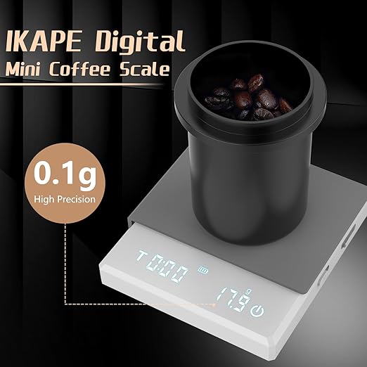 IKAPE Digital Mini Coffee Scale with Timer, 2kg/0.1g High Precision Rechargeable Drip Espresso Scale with Tare Function, LED Display(White)