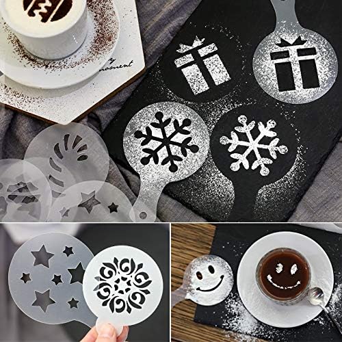 36 Coffee Decorating Stencils + 2 Stainless Steel Mesh Powder Shaker, Magnoloran Foam Latte Art Stencils Barista Templates for Decorating Oatmeal Cupcake Cake Cappuccino Mousse Hot Chocolate
