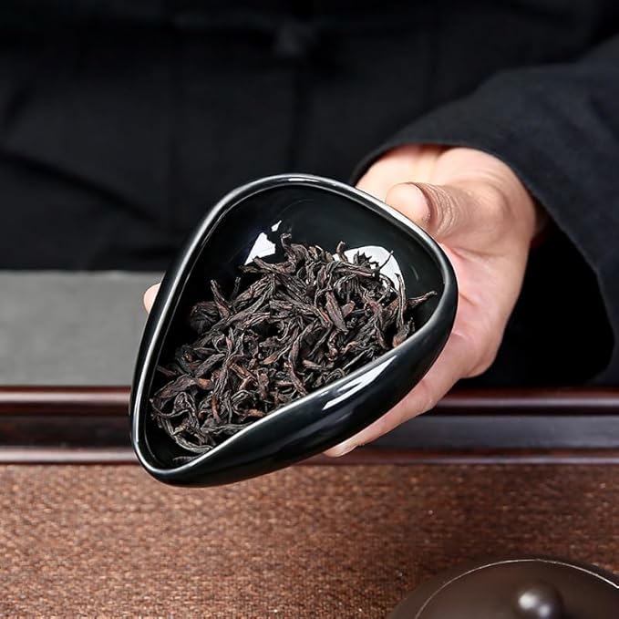 Lasenersm 1 Piece Ceramic Coffee Beans Dosing Cup & Weighing Tray, 4 x 3 Inches, Black