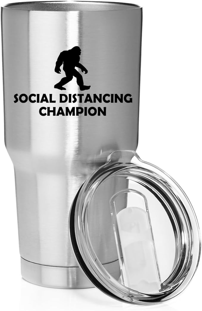 Smooth Body Tumbler Stainless Steel Vacuum Insulated Travel Mug Cup Gift Social Distancing Champion Bigfoot Sasquatch (Stainless Steel, 30 oz)