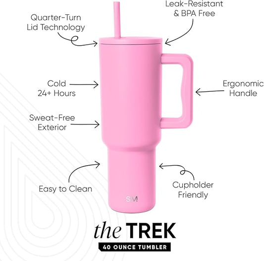 Simple Modern 40 oz Trek Tumbler with Handle and Straw Lid | Cup Holder Friendly Insulated Stainless Steel Travel Mug | Dragon Fruit