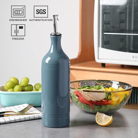Sweejar Large Ceramic Olive Oil Dispenser Bottle, Opaque Oil Cruet Protects to Reduce Oxidation, Suitable for Storage Vinegar, Soy Sauce & Other Liquids, Pack of 1, 24 Fl Oz(Fog Blue)