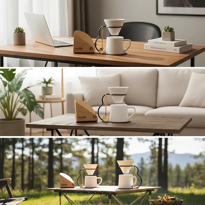 Pour Over Coffee Maker set,Ceramic Coffee Maker With V60 40 pcs Paper Filter,Metal Stand 9oz 270ml mug Pour Over Coffee Dripper white