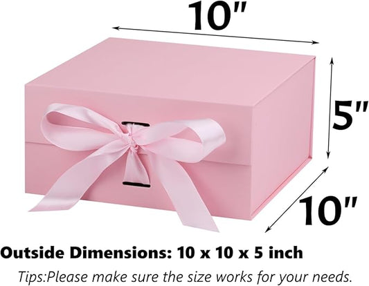 OEMVALATY Pink Gift Box,10x10x5 Inches Gift Boxes with Lids for Presents with Magnetic Closure and Ribbon for Wedding,Storage,Birthday
