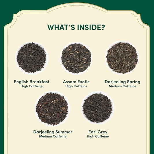 VAHDAM, Assorted Black Tea Bags Sampler (5 Flavors, 20 Ecofriendly Pyramid Tea bags) I Valentines Day Gifts for Him & Her | Assam and Darjeeling Teas | Gluten Free & Non GMO