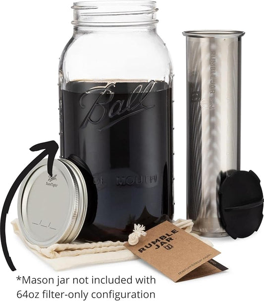 Rumble Jar - Next-Gen Cold Brew Coffee Maker for Mason Jars - 200 Micron Filter Is Ideal for Coarse Grounds & Stronger Coffee - Standalone Filter (Mason Jar not included)