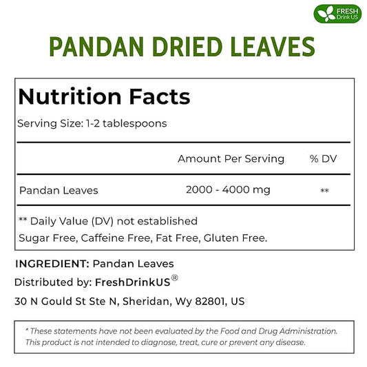 FreshDrinkUS, Premium 2oz Natural Pandan Leaves Dried, 100% Pure Dried Pandan Leaves, Pandan Leaf Tea, No Additives, No Caffeine, Vegan (2 oz Dried Leaves)