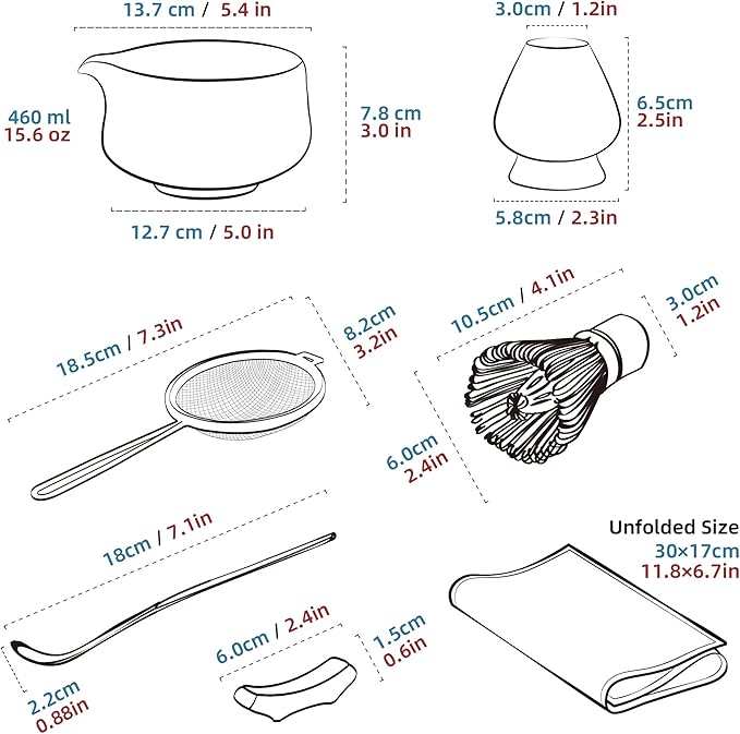 TEANAGOO Matcha Whisk Set,7 Pcs Matcha Set Green,Ceremony Matcha Kit,Matcha Tea Set for Making Latte,Ceramic Bowl(chawan) whith Spout and Whisk,Gift for Matcha Lovers