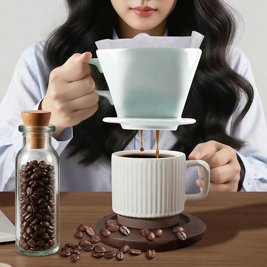 Handmade Pour Over Ceramic Coffee Dripper - Authentic Brewing Experience for Camping, Office, and Home (Green)