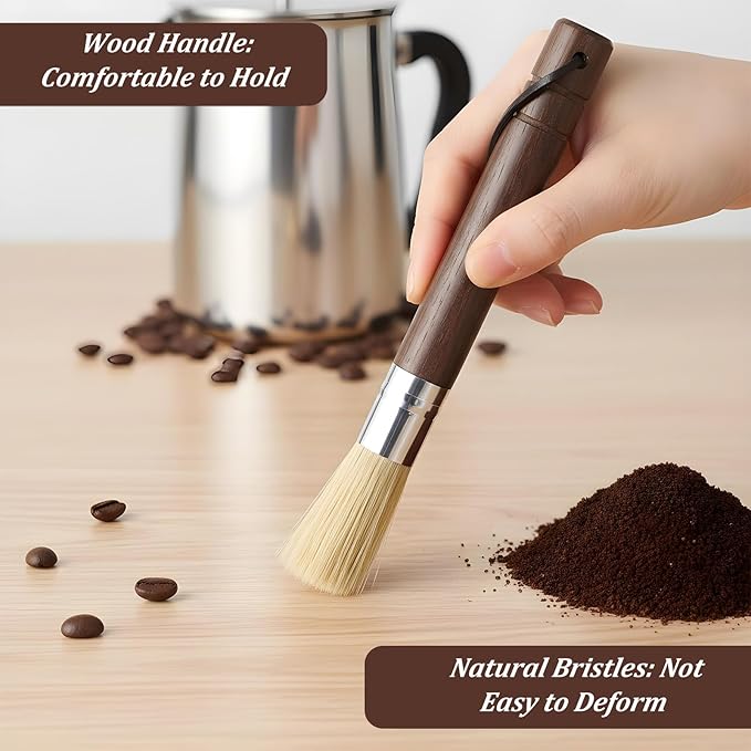 Xinjoduz 2 PCS Coffee Grinder Brush, 7" Espresso Machine Brush Cleaner Tool with Wooden Handle and Natural Boar Bristles for Barista Home Kitchen Brista Cleaning Dusting Accessories