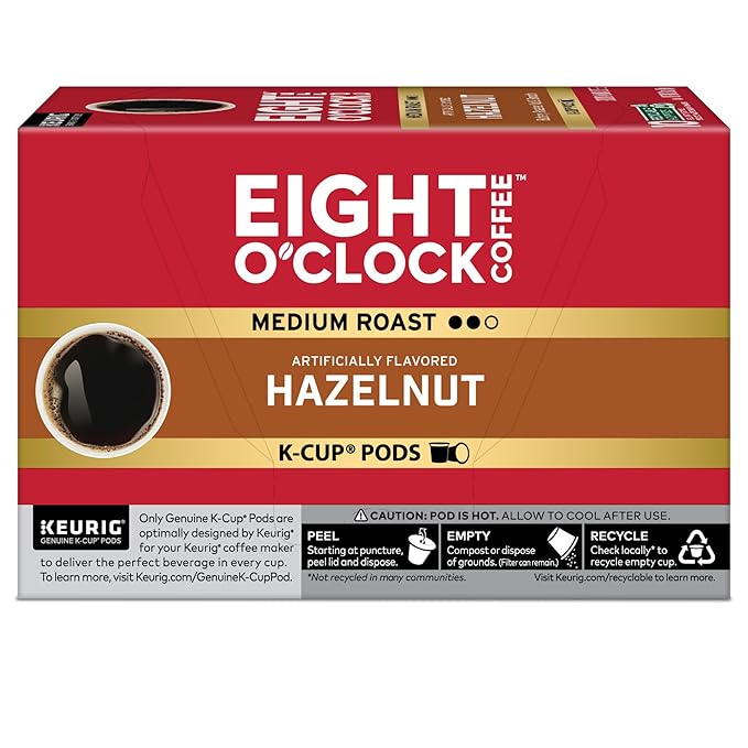 Eight O'Clock Coffee Hazelnut, Single-Serve Coffee K-Cup Pods, Medium Roast, 60 Count