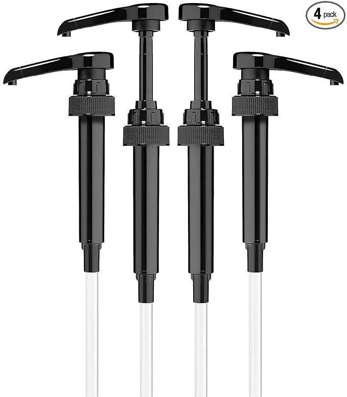 4-Pack Black Coffee Syrup Pumps, Fits 750ml 25.4oz Bottles, Coffee Syrup Dispenser
