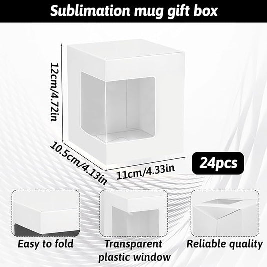 24 Pcs Sublimation Mugs Gift Boxes Transparent Gift Packaging Box for Blanks Sublimation Mugs Packaging 11oz, 12oz, 15oz Sublimation Mugs Blank Mug Box Cups Gift Wrapping