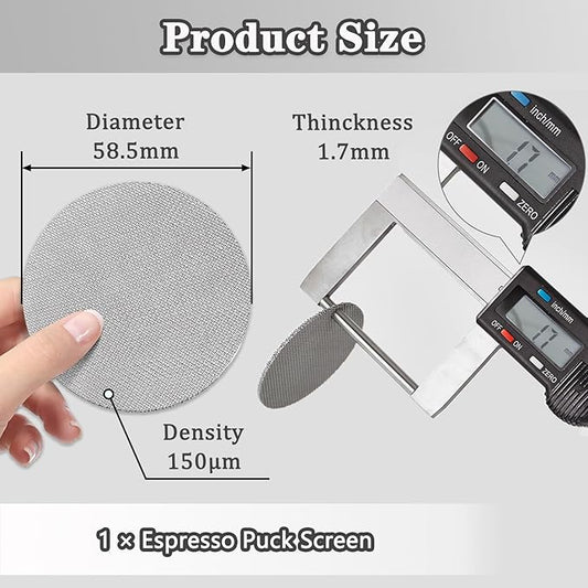 Espresso Puck Screen, 58.5mm Espresso Filter Screen Mesh Coffee Filter for Espresso Portafilter Filter Basket 1.7mm Thickness 150μm Reusable Puck Screen for Espresso Machines 316 Stainless Steel