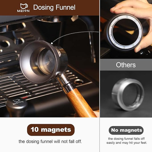 MEION 54mm Dosing Funnel for Breville Portafilters, Magnetic, Silver Aluminum Espresso Funnel