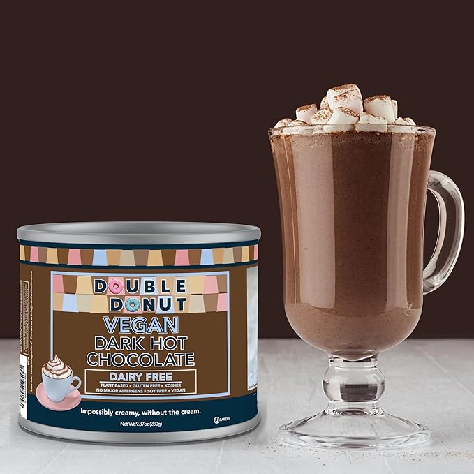 Double Donut Coffee Dark Vegan Hot Cocoa, Rich Chocolate Cocoa Mix, Gluten & Dairy Free, Velvety Smooth, 9.87 Oz