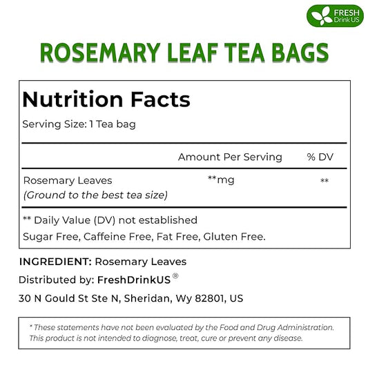 FreshDrinkUS, Premium 135 Rosemary Leaf Tea Bags, 100% Natural and Pure Rosemary Dried Leaves, Pure Herbal Tea, No Additives, No Caffeine, No Gluten, Vegan. (135 Tea Bags)