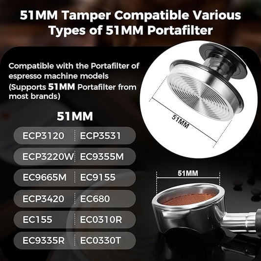 IKAPE 51mm Semi-Transparent Espresso Coffee Tamper, Spring-loaded Calibrated Tamper with Premium Threaded Stainless Steel Base, Compatible with All 51mm Bottomless Portafilters(New Upgrade)