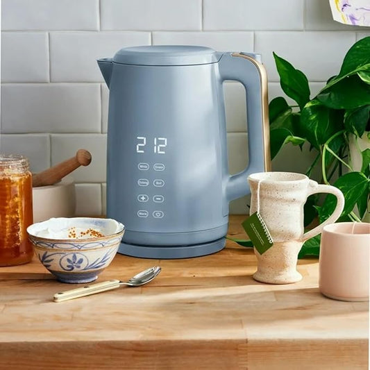 Electric Gooseneck Kettle 1 Liter 1200W, Stainless Steel, Pour Over Coffee Tea, Auto Shut-Off, 360° Cordless Power Base (Cornflower Blue 1.7L)
