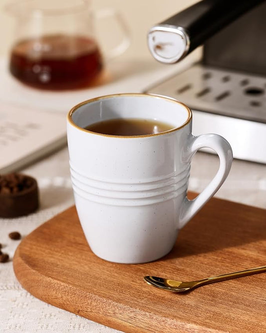 famiware Jupiter Coffee Mugs Set of 6, 14 OZ Coffee Mug, Microwave and Dishwasher Safe, Coffee Cups with Handle for Coffee, Tea, Cocoa, Milk, White