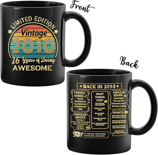 QUPT 16th Birthday Gifts for Girls Boys, 16th Birthday Gifts for Him, 2010 Birthday Gifts for Girls Boys, 16 Years Old Gifts, 2010 Birthday Gifts for Her Him, 16th Birthday Presents Coffee Mug