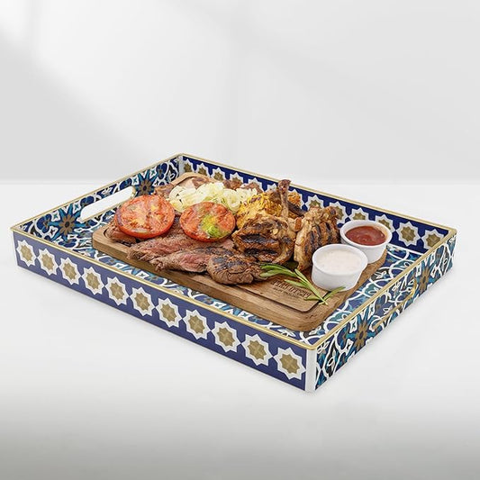 Coffee Table Trays for Living Room Serving Tray with Handles, Modern Large Tray for Ottoman Coffee Table