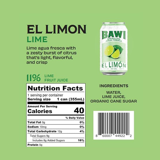 Bawi Agua Fresca Lime Flavored Sparkling Drink, 12 Fluid Ounces (Pack Of 12)