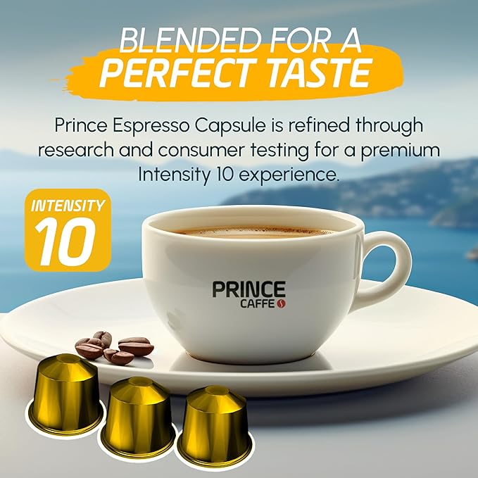 Prince Caffe Espresso Pods ā Ristretto Intensity 10, Dark Roast, The Espresso Coffee Pods Are Compatible with Nespresso Original Line Machines, 30 Count (3 x 10 Capsules) Premium Quality Coffee Capsules.