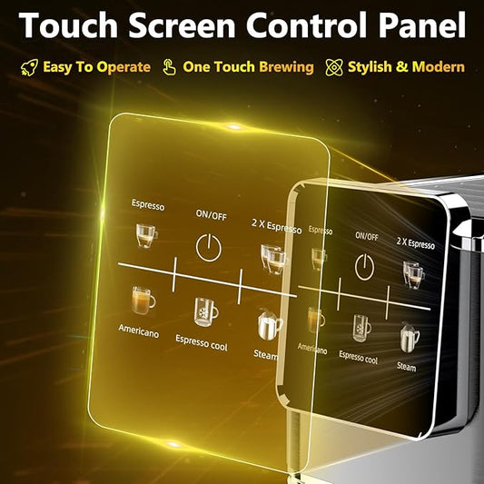Espresso Machine 20 Bar,Touch Screen Espresso Maker with Steam Milk Frother,Compact Stainless Steel Coffee Machine for Cappuccino Latte Americano Espresso Cool,Gift for Coffee Lovers,Black
