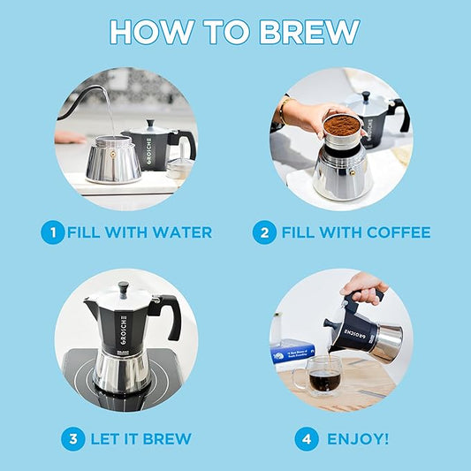 GROSCHE Milano Induction Stovetop Espresso Maker Moka Pot for Greca, Induction, Electric & Gas Stoves, Dishwasher Safe Stovetop Espresso Maker | 9 Espresso Cup, Black