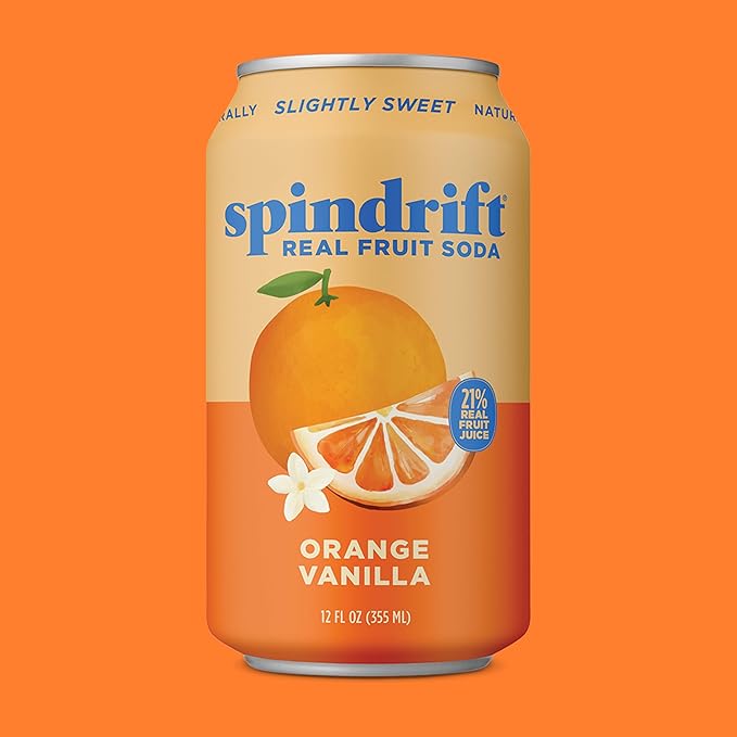 Spindrift "Orange Cream Float" Orange Vanilla Soda Made with Real Squeezed Fruit 12 Pack Case