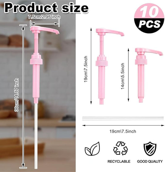 Patelai 10 Pcs Coffee Syrup Pump, Pink Plastic Pumps for Syrup Bottles 750ml - 1L, Reusable Syrup Pump Dispenser