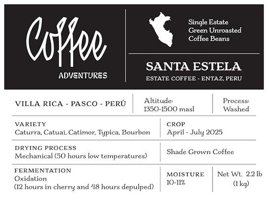 Coffee Adventures Green Unroasted Coffee Beans From Peru - Finca Santa Estela Single Estate Blend - Caturra, Catuaí, Catimor, Typica, Bourbon Blend - Direct Trade Green Coffee Beans for Coffee Roaster | 2.2 lb (1 kg)