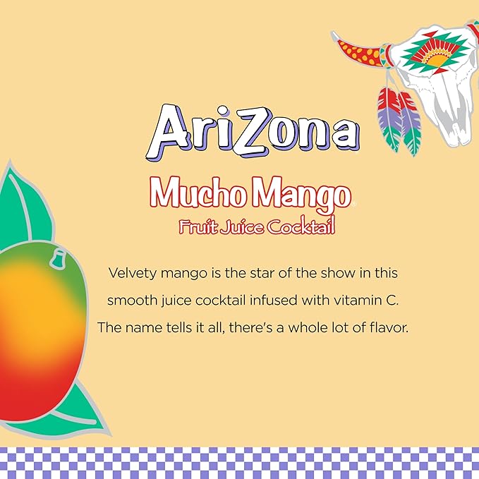 AriZona Mucho Mango, Fruit Juice Cocktail - Big Can, 22 Fl Oz (Pack of 12)