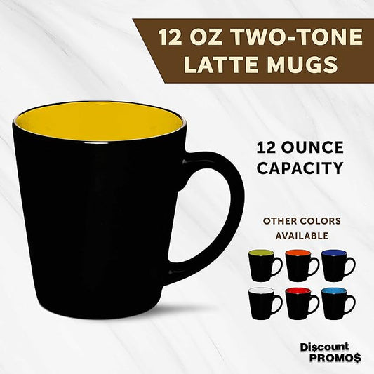 DISCOUNT PROMOS Ceramic Coffee Latte Mugs 12 oz. Set of 10, Bulk Pack - Perfect for Coffee, Tea, Espresso, Hot Cocoa, Other Beverages - Yellow