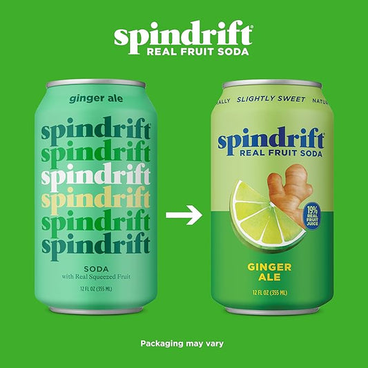 Spindrift Soda Ginger Ale Soda Made with Real Squeezed Fruit 12 Pack Case
