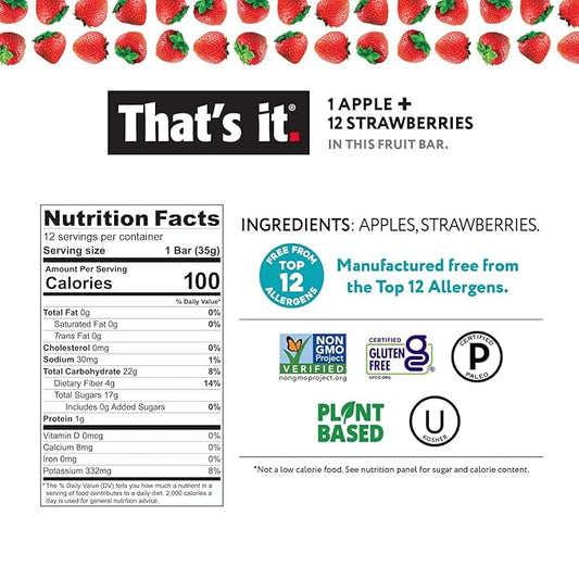 That's it. Variety Pack 100% Natural Real Fruit Bar, Best High Fiber Vegan, Gluten Free Healthy Snack, Paleo for Children & Adults, Non GMO No Added Sugar, No Preservatives Energy Food (12 Pack)