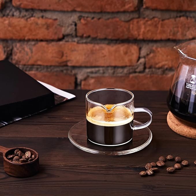 Espresso Cups, Glass Coffee Espresso Cups with Pour Spout, 4 oz, Clear, Set of 2 (Set of 4)